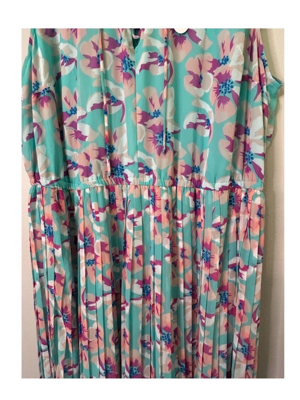 Ashley Nell Tipton Mint Floral Pleated Dress with Pink & Purple Accents 3X - Picture 6 of 16